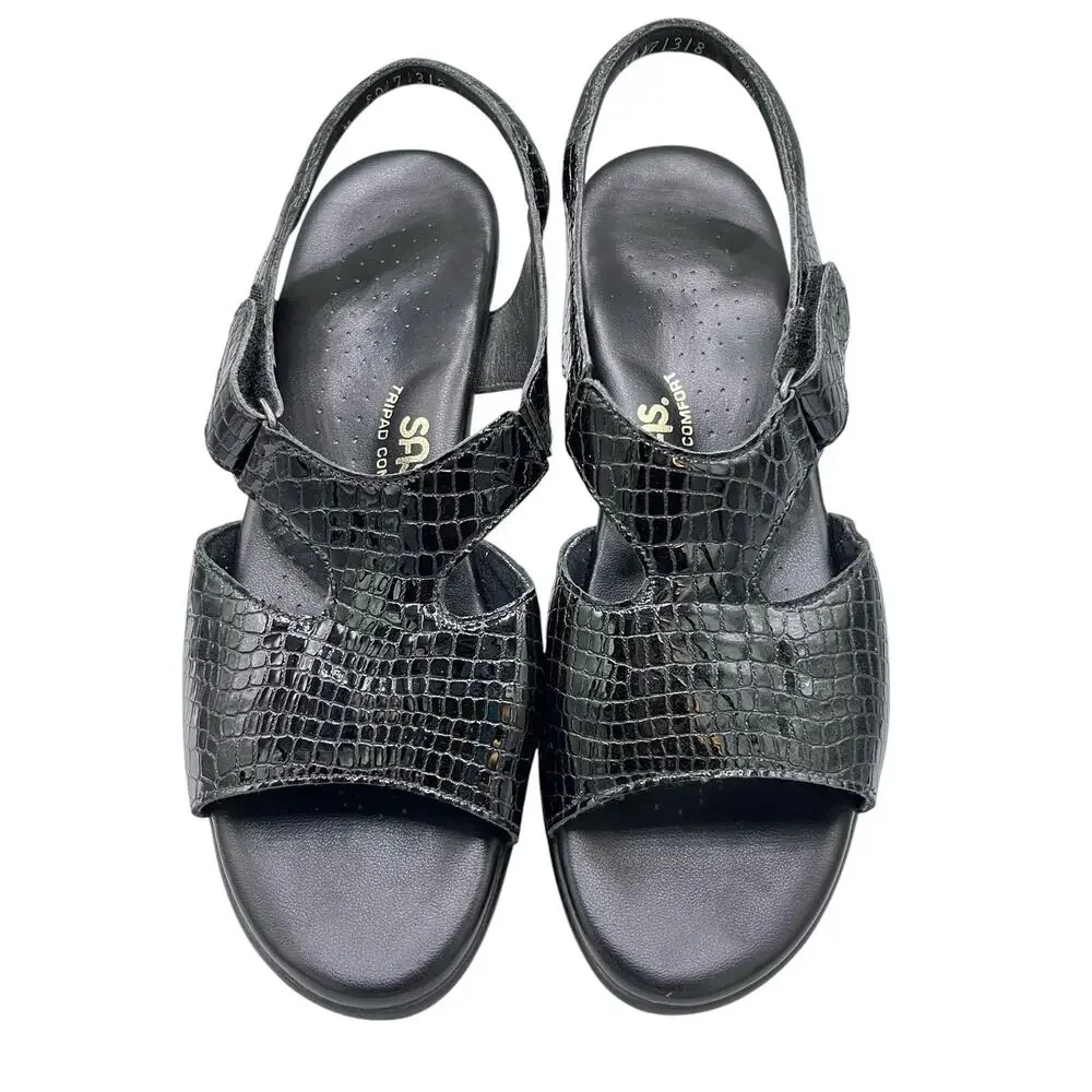 SAS Womens Patent Leather Croc Embossed Sandals 8.5 Comfort Insole